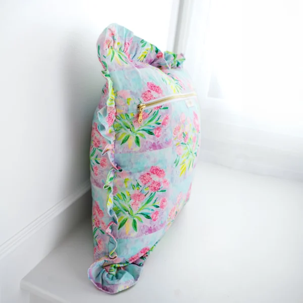 Pair of Pink Peony 20" Square Decorative Ruffled Pillow Covers - Image 3